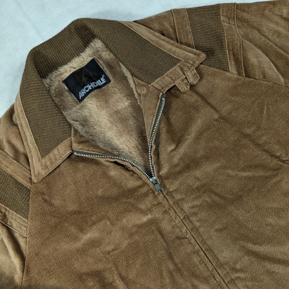 Archdale Vintage Mens Corduroy Bomber Jacket Tan Faux Fur Lined Full Zip Large